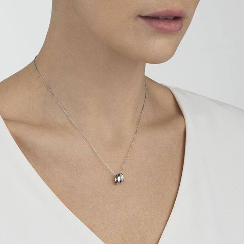 ZOYA JEWELRY DESIGN Double Ring Pendant 925 Sterling Silver Necklace - 18K Gold Plated Interlocking Circle Chain Necklace for Women with Cubic Zirconia – Hypoallergenic Silver Jewelry Gift (WX1230)