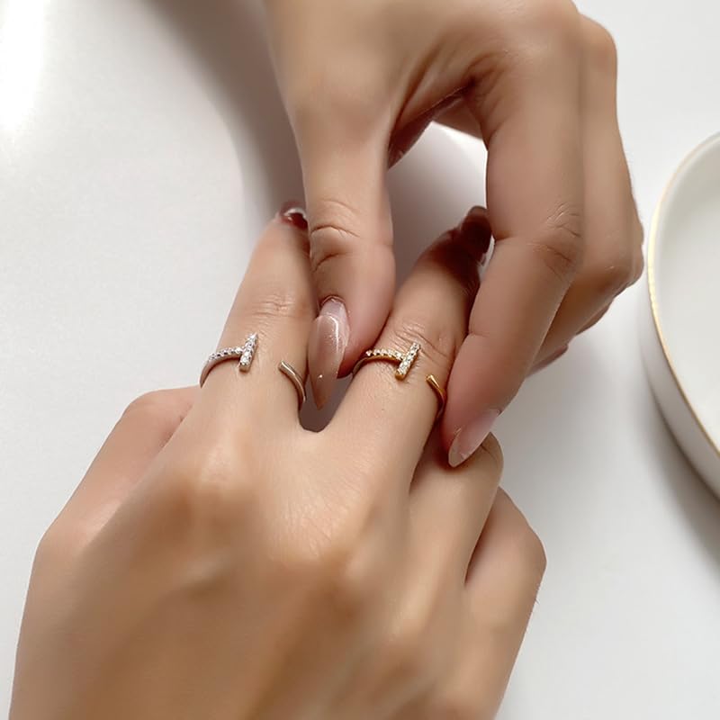 ZOYA JEWELRY DESIGN 925 Silver and Gold Plated Ring for Women | Adjustable Dainty Fashion Jewelry with Cubic Zirconia | Elegant Stackable Minimalist Ring for Women