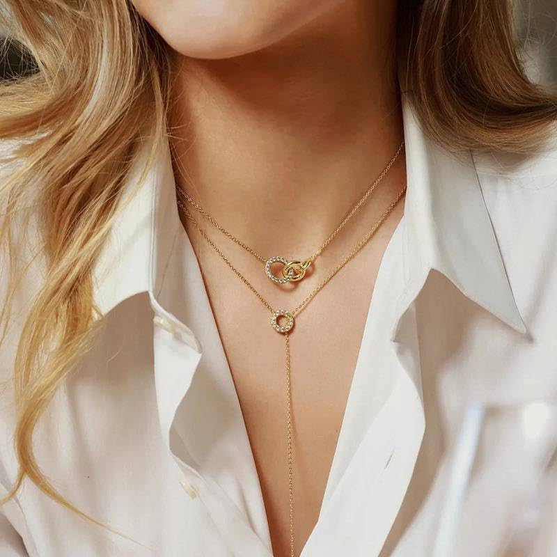 ZOYA JEWELRY DESIGN 18K Gold Plated Interlocking Circle Pendant Necklace for Women and Girls – 925 Sterling Silver Chain Necklace with Cubic Zirconia – Hypoallergenic Jewelry Gift for Her (WX1231)