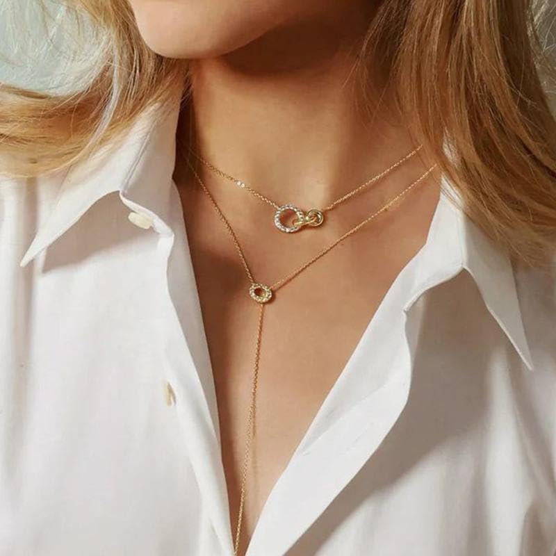 ZOYA JEWELRY DESIGN 18K Gold Plated Interlocking Circle Pendant Necklace for Women and Girls – 925 Sterling Silver Chain Necklace with Cubic Zirconia – Hypoallergenic Jewelry Gift for Her (WX1231)