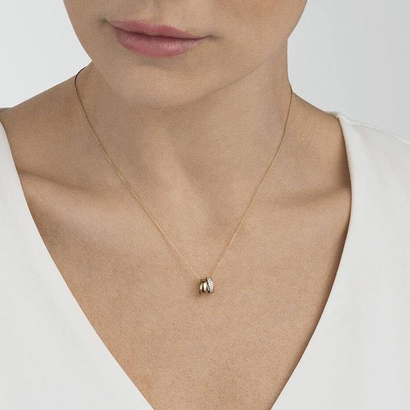 ZOYA JEWELRY DESIGN Double Ring Pendant 925 Sterling Silver Necklace - 18K Gold Plated Interlocking Circle Chain Necklace for Women with Cubic Zirconia – Hypoallergenic Silver Jewelry Gift (WX1230)