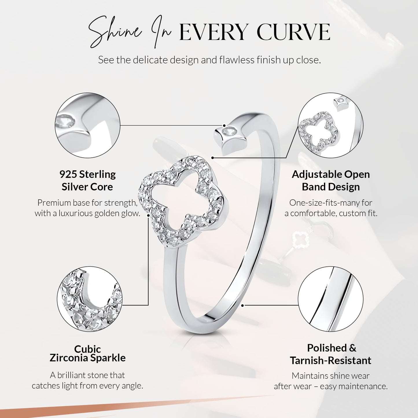 ZOYA JEWELRY DESIGN 925 Silver and Gold Plated Ring for Women | Adjustable Dainty Fashion Jewelry with Cubic Zirconia | Elegant Stackable Minimalist Ring for Women