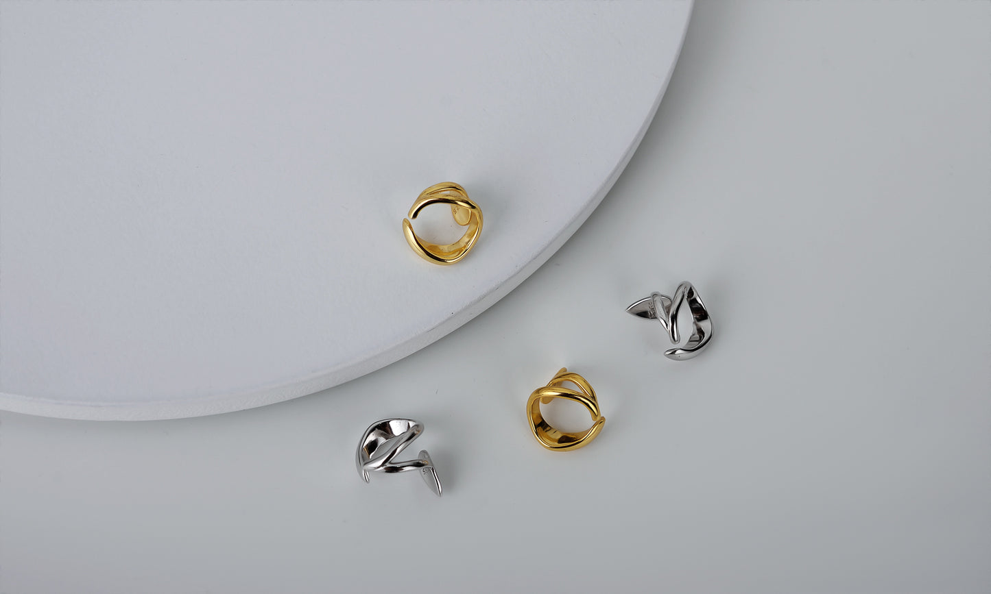 ZOYA JEWELRY DESIGN 14K Gold Plated Ear cuf Earrings for Womens and Girls - Pure 925 Sculptural Sterling Silver Earrings - Hypoallergenic Clip-On Non-Pierced Ear Cuff - TikTok Jewelry Gifts For Her