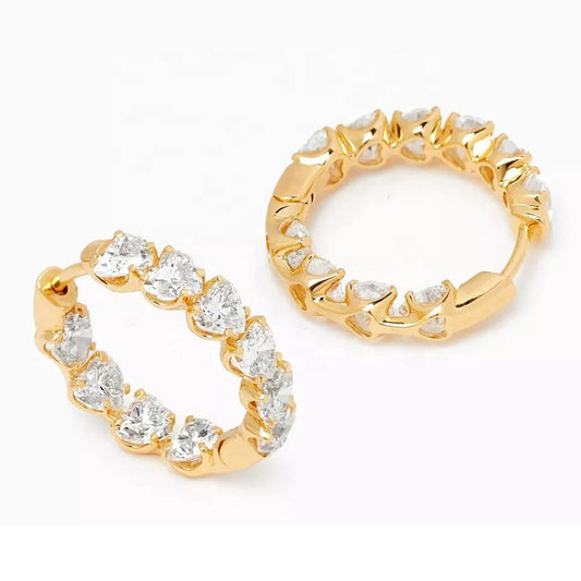 Hoop Earrings with Heart-Shapes Stones