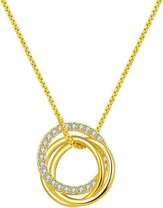 ZOYA JEWELRY DESIGN Women's Sterling Silver 18K Gold Plated Chain Necklace with Cubic zirconia stone