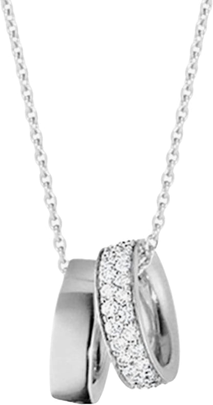 ZOYA JEWELRY DESIGN Double Ring Pendant 925 Sterling Silver Necklace - 18K Gold Plated Interlocking Circle Chain Necklace for Women with Cubic Zirconia – Hypoallergenic Silver Jewelry Gift (WX1230)