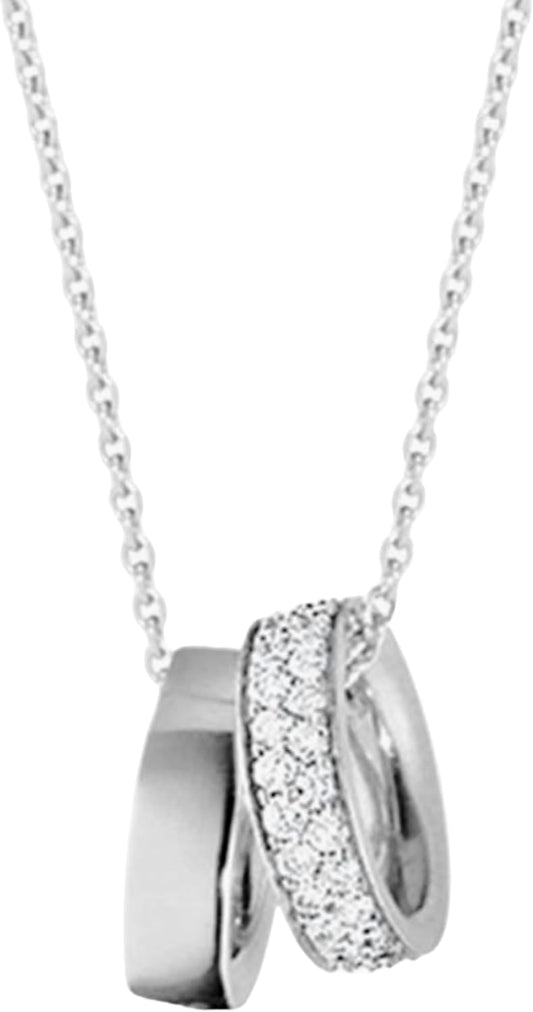 ZOYA JEWELRY DESIGN Double Ring Pendant 925 Sterling Silver Necklace - 18K Gold Plated Interlocking Circle Chain Necklace for Women with Cubic Zirconia – Hypoallergenic Silver Jewelry Gift (WX1230)